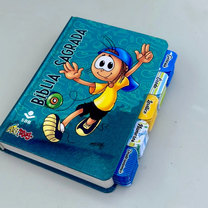 Biblia Infantil Mig Meg Azul Com Abas Adesivas