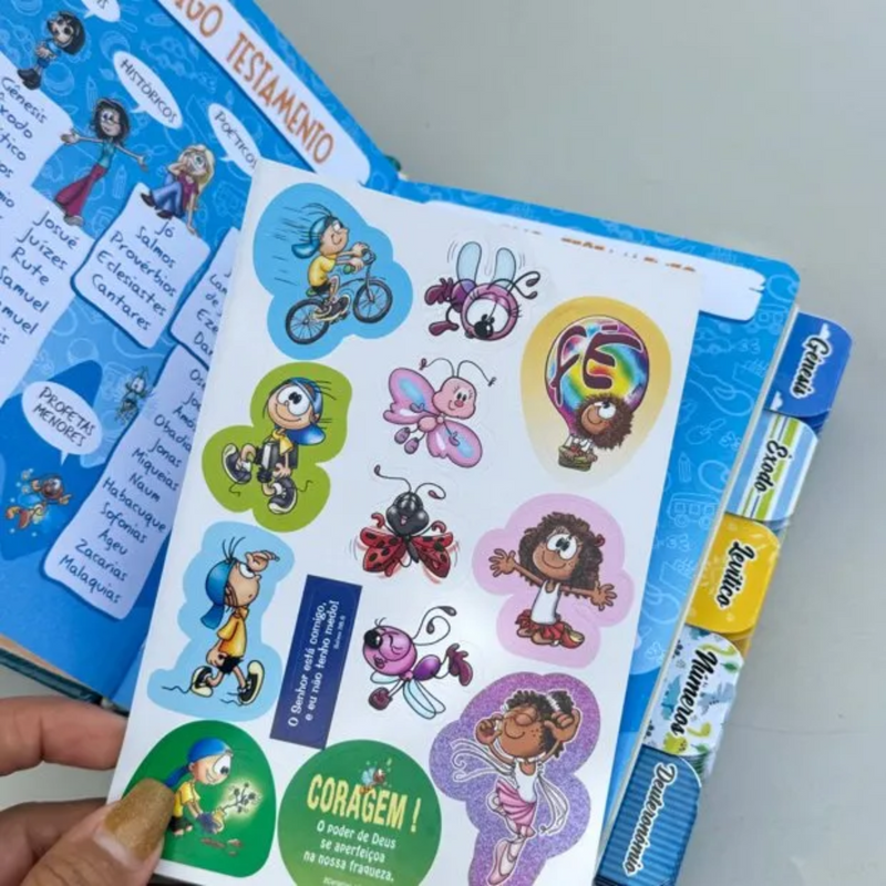 Biblia Infantil Mig Meg Azul Com Abas Adesivas