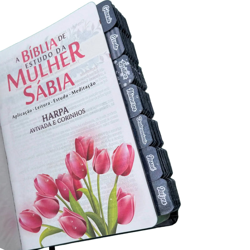 Bíblia de Estudo da mulher Sábia Preta Magnólia com Abas